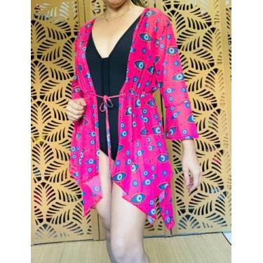 Imagem de Saída de praia kimono assimétrico nas pontas - Rafavi, Pink, g