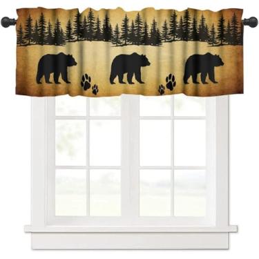 Imagem de Cortina rústica com ursos de cabana, animais selvagens, vintage, casa de fazenda, decorativa, varão com bolso para janela, cortina curta para cozinha, quarto, banheiro, decoração de quarto de crianças