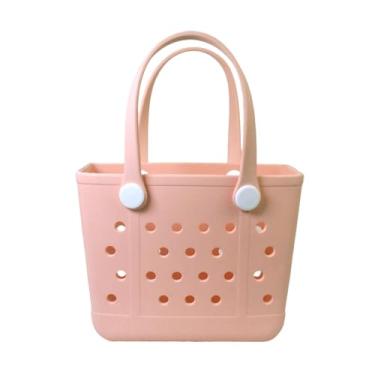 Imagem de Uwooq Bolsa pequena de praia, mini bolsa de borracha portátil para mulheres, 28 x 21,6 cm x 11,4 cm, à prova d'água, linda bolsa de praia para esportes, Pequeno-pêssego, Linda bolsa de praia