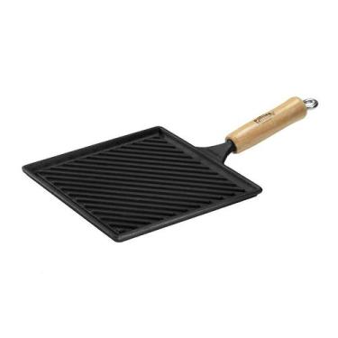 Imagem de Bifeteira Grill Quadrada Cabo Madeira Panela Mineira 22x22cm