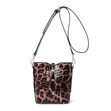 Imagem de Bolsa transversal de couro de bezerro com estampa de leopardo, tamanho pequeno, miniatura, bolso para celular, alça de ombro removível, estampa de crocodilo