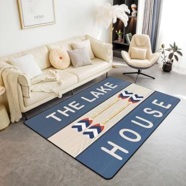 Imagem de Tapete infantil para área de lago, 7,5 x 12,5 cm, para sala de estar, para meninos, decoração de quarto, lago, casa, remo, conjunto de tapetes decorativos, decoração de cabana de lago, azul e branco