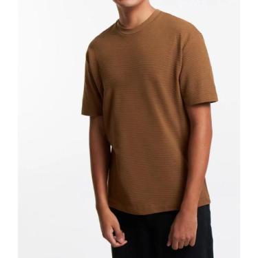 Imagem de Camiseta Masculina Lisa Algodão Texturizada Casual - Fix Modas, Marrom