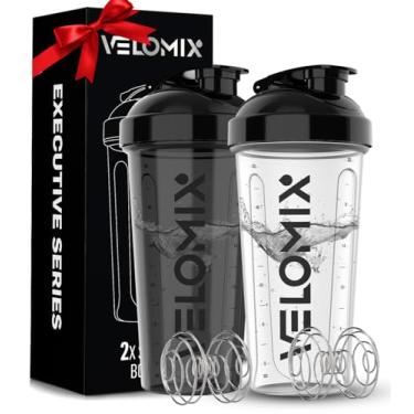 Imagem de VELOMIX - Pacote com 2 - Frascos coqueteleiros de proteína de 800 ml para misturas de proteínas - 2 batedeiras de arame | Coqueteleiras à prova de vazamento para shakes de proteína | Pacote de garrafa