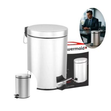 Imagem de Lixeira Inox 5L Banheiro Cozinha Escritório Tampa Basculante Cesto Red