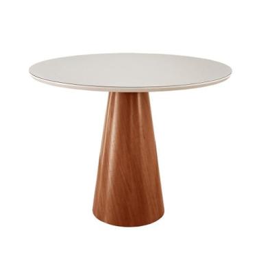 Imagem de Mesa de Jantar Gênova 130cm Tampo Redondo Vidro Móveis Minas, Off Whit