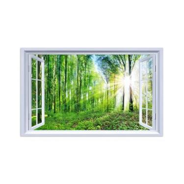 Imagem de Quadro Parede Janela Falsa-Impressões em Tela Paisagens-Forest Tree Sunset-Natureza Arte Pinturas Decoração Sala de Estar 30x50cm-12x19in Sem Moldura