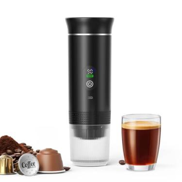 Imagem de Cafeteira elétrica portátil, display digital, compatível com cápsulas de café, máquina de café recarregável para viagens, acampamento, trailer, casa, escritório (preto)