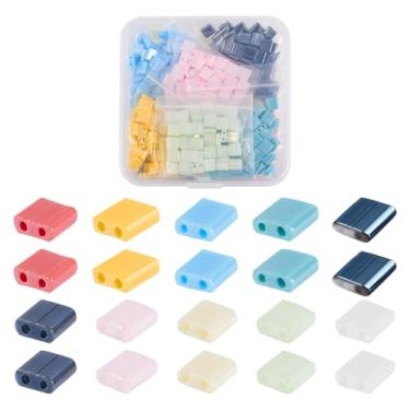 Imagem de Elecrelive 500 peças de contas quadradas de tila com 2 furos de vidro espaçador de vidro, 10 cores, opacas, linhas, kit de pulseiras multifios para fazer joias e brincos