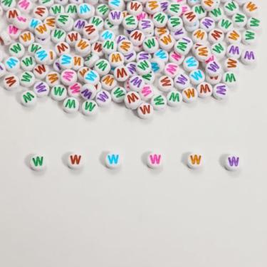 Imagem de 300 peças de contas de letras, 4 x 7 mm acrílico alfabeto letra W contas para joias e fabricação de pulseiras (branco e colorido)