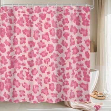 Imagem de LIGHTINHOME Cortina de chuveiro bege rosa com estampa de leopardo, 152 cm L x 182 cm A, estampa de pele de safári selvagem, tecido de tecido à prova d'água, poliéster, banheiro, decoração de casa