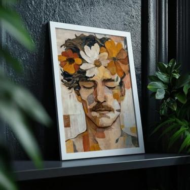 Imagem de Quadro Decorativo Homem Flores Com Moldura Retrato Masculino Floral Arte Moderna Romântico Natural Texturizado Criativo Sala Quarto Decoração
