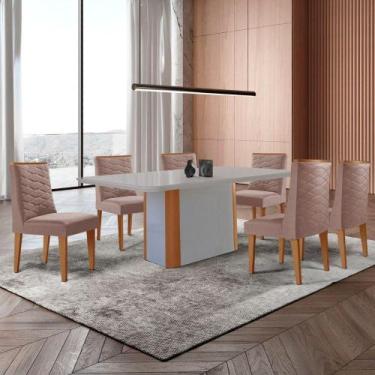 Imagem de Mesa De Jantar Isadora 180cm Tampo Mdf Vidro Com 6 Cadeiras Linho Capu