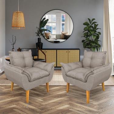 Imagem de Kit 2 Poltronas Opala Decorativa Luxo Linho Capuccino Dal Poz Estofados