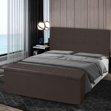 Imagem de Kit Cabeceira E Calçadeira Baú Casal Queen 1,60m Berlim Material Sintético Marrom Dal Poz Estofados