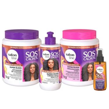Imagem de Kit Super Óleos com Ativador 1kg + Cremáscara + Creme de Pentear 300ml + Óleo 100ml Salon Line