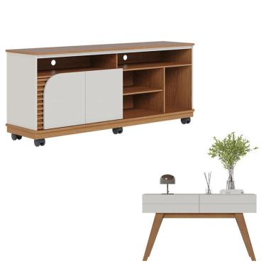 Imagem de Rack Bancada Jurerê 1.5 Freijó Off White Matte com Aparador Noronha Off White Matte - Colibri