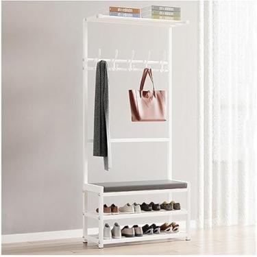Imagem de Banco De Entrada Com Cabideiro, Árvore De Hall 4 Em 1 Com Banco De Armazenamento De Almofada Macia, Cabideiro E Cabideiro Independente, Organizador De Casa Multifuncional, White, 60x26x160CM