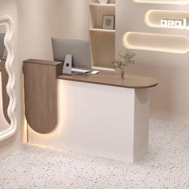 Imagem de Balcão De Recepção Com Luzes Led E Gaveta Trancável Balcão De Varejo Recepção Recepção Sala De Recepção Mesa Para Checkout Escritório Salão De B, Oak + White (Right High), 39.4"x19.7"x33.5"