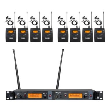 Imagem de OPQRST 8 Bodypacks Sistema De Monitor Sem Fio Intra-Auricular 2 Canais De Gravação Fone De Ouvido Estúdio Monitor Transmissor Tipo De Monitoramento Para Palco Igreja Banda Músicos Escola Alcance De