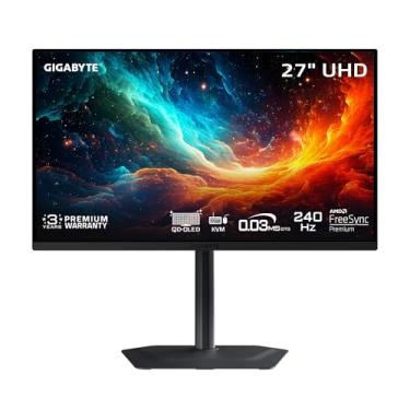 Imagem de GIGABYTE - Monitor de jogos MO27U2-27 QD-OLED - UHD 3840 x 2160-240 Hz - 0,03 ms GTG - AMD FreeSync Premium Pro, compatível com G-SYNC - Tipo C KVM - HDMI, DP, Tipo-C - Altura e inclinação ajustável