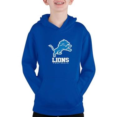 Imagem de Team Fan Apparel Moletom com capuz juvenil NFL Ultimate Fan Logo Fleece - Pulôver de futebol sem etiqueta para crianças - Oficialmente, Royal, GG