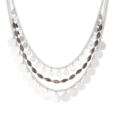 Imagem de Noessla Colar feminino com pingente de contas em camadas com pingentes de disco, bijuteria moderna para festa na praia, Zinco, Sem Pedra Preciosa