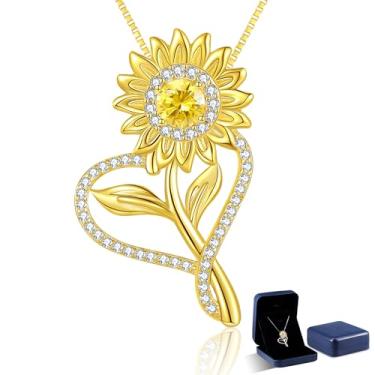Imagem de N9NEMUSES Colares de girassol para mulheres, presentes de aniversário de casamento e dia das mães para esposa You Are My Sunshine, joias femininas, namorada, avó, mãe, filha, Prata esterlina