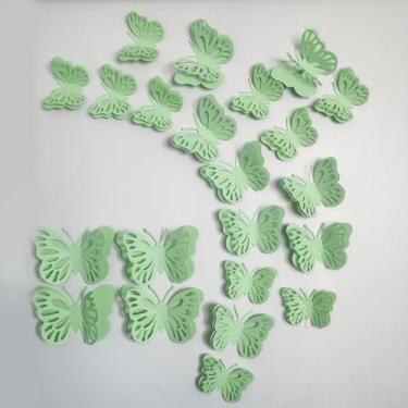 Imagem de Adesivos de parede de borboleta em camadas verdes 3D removíveis decalques murais vazados para bolo de aniversário, artesanato, buquê de flores, arranjos, festa de aniversário, chá de bebê, decoração