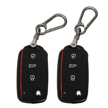 Imagem de TOMALL Pacote com 2 capas para chave VW Volkswagen com chaveiro, 3 botões de borracha de silicone compatível com VW Volkswagen Tiguan Passat Golf Polo Beetle Jetta Touran Eos Scirocco capa para chave