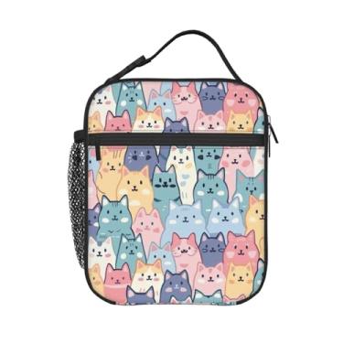 Imagem de PrelerDIY Lancheira fofa e colorida para gatos – Lancheira isolada para meninos/meninas/mulheres/homens, lancheira com alça removível