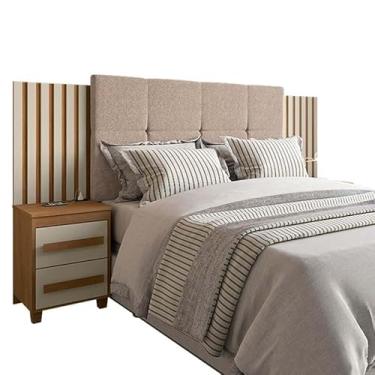 Imagem de Cabeceira Ripada Estofada Casal/Queen/King Com 2 Criados Suí­ça RV Móveis Cinamomo/Off White