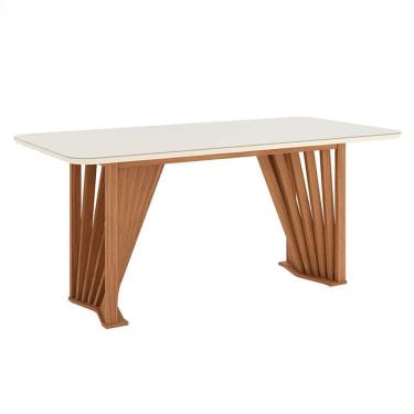 Imagem de Mesa de Jantar Adriana 180 cm Canto Arredondado com Vidro Nature Off White - Henn