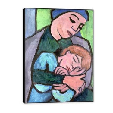 Imagem de NHLDZYH Moldura preta. Impressões de artistas famosos, (Mãe e filho dormindo) por Gabriele Münter, reprodução de impressão em tela de paisagem pôster para decoração de casa 60 x 84 cm - 23,6 x 33,1