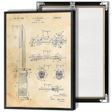 Imagem de Pôster de patente de baioneta de rifle militar faca de soldado militar arte de parede vintage amante de armas clássicas pinturas de baioneta para sala de estar quarto escritório estudo decoração de