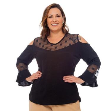Imagem de Blusa Feminina Plus Size Manga Longa Detalhe em Renda Elegante G1 G2 G