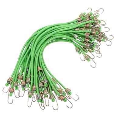 Imagem de Pacote com 30 cordões elásticos pequenos com ganchos, 25,4 cm mini ajustável elástico resistente cordão elástico elástico curto elástico para acampamento, lonas, barracas e barcos (verde)