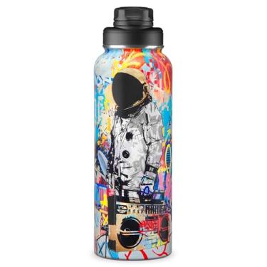 Imagem de URBANCAN Garrafa de água isolada de 1,134 g com canudo, tampas de chug e tampa - beba com estilo com garrafas de água de aço inoxidável para esportes, academia e viagens - Frasco térmico premium de