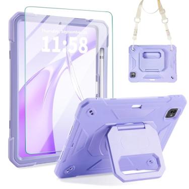 Imagem de ACEMO Capa infantil para iPad Pro 11 polegadas 2024 M4 5ª geração com suporte giratório 360 alça de ombro à prova de choque resistente 2024 iPad Pro 11 polegadas M4 capa roxa