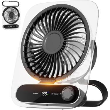 Imagem de BlingTrail Ventiladores de mesa pequenos silenciosos, funciona até 12 horas com uma única carga, ventilador alimentado por bateria de 3000 mAh recarregável, carregamento USB-C e luz quente, ventilador
