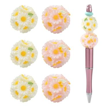 Imagem de UR URLIFEHALL 10 contas aleatórias de flores de margaridas de acrílico lindas contas florais de primavera 3D para canetas com contas, chaveiro, joias, artesanato DIY