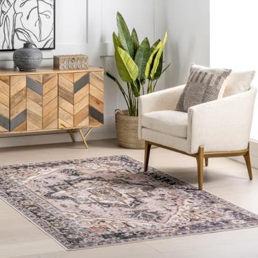 Imagem de Nuloom Fonia Medallion Tapete quadrado lavável à máquina para sala de estar, quarto, sala de jantar, rosa claro