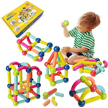 Imagem de Blocos de Montar Magnéticos Construção Infantil Brinquedo Educativo Bolas e Bastões (68 Peças)