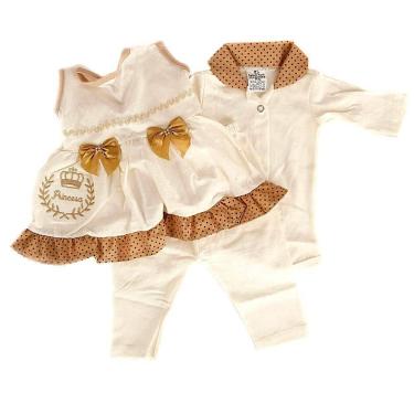 Imagem de Kit Saida Maternidade Bebê Reborn Mantinha 5Peças Poa Marrom