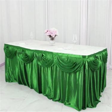 Imagem de Saia de mesa de seda prateada de 3 metros, inclui cortina, toalha de mesa para banquete, saia para festa de casamento, verde, 4,2 m de comprimento