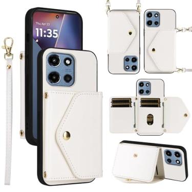 Imagem de Dswteny Capa carteira para Motorola Moto G 5G 2025 com cordão de pulso alça de ombro fina bolsa flip, suporte de cartão de crédito de couro PU, acessórios para celular para G5G 5 G G5 mulheres homens