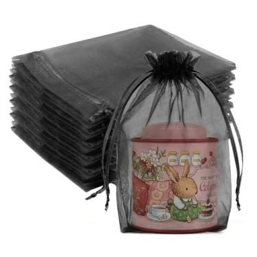 Imagem de Crweety 50 sacos de organza 12 x 17 cm, pequenos sacos de presente de malha transparente, bolsa de sachê, lembrancinhas de festa, bolsa a granel para embalagem de joias, doces, Natal (preto)