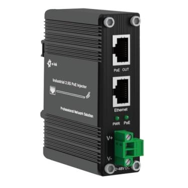 Imagem de E-link Injetor PoE+ Gigabit industrial endurecido, adaptador PoE+ de entrada 12~48V, IEEE802.3af/a 30W, saída de até 100 m, instalação em trilho DIN e montagem na parede