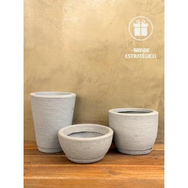 Imagem de Kit Vasos Escovado Decorativo Jardim Polietileno Moderno (Cimento)