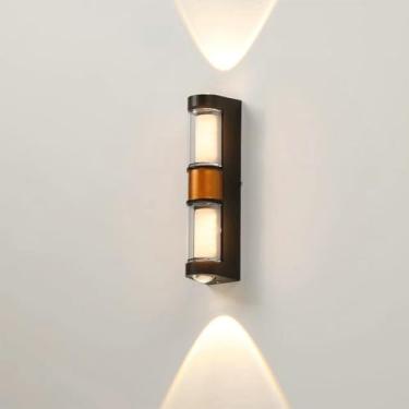 Imagem de Candeeiros de parede LED para ambientes externos, IP65, à prova d'água, de alumínio, arandelas externas, iluminação para cima e para baixo, luzes de parede internas/externas para varanda e pátio da